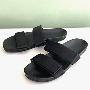 COS Double Adjustable Textile Strap Sandals Size 9‎ Black Slides Leather Footbed